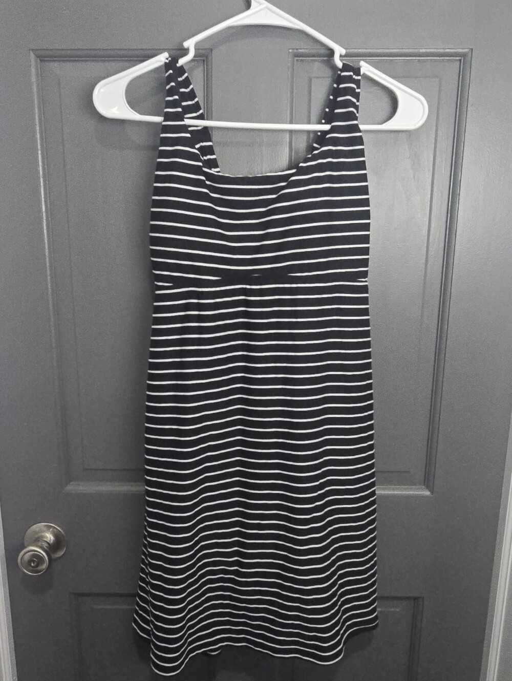 Lands' End Black and White Striped Knit Swim Dress